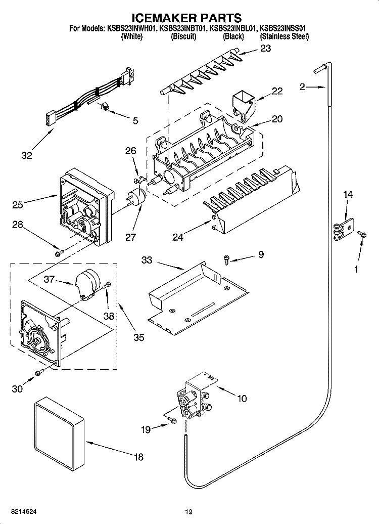 ICEMAKER PARTS, OPTIONAL PARTS Diagram and Parts List for KSBS23INSS01  KitchenAid Refrigerator