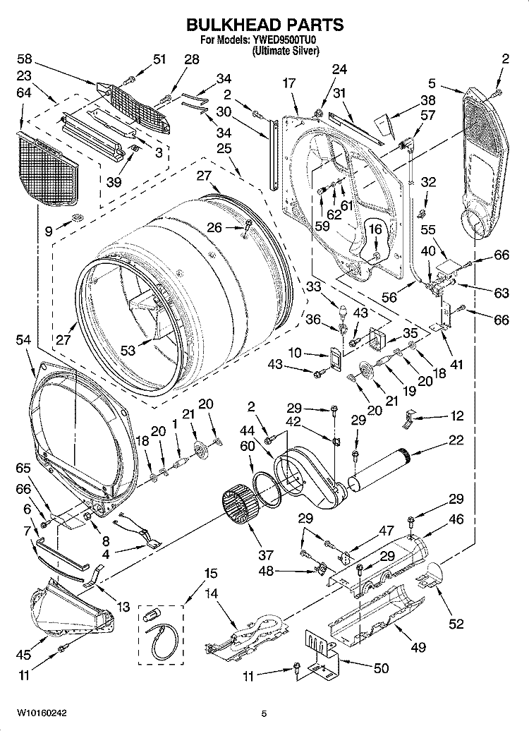 BULKHEAD PARTS Diagram and Parts List for YWED9500TU0  Whirlpool Dryer