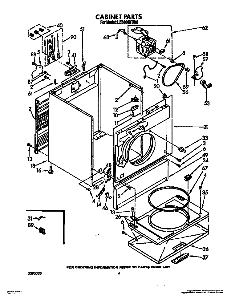 SECTION Diagram and Parts List for LE6800XTG0  Whirlpool Dryer