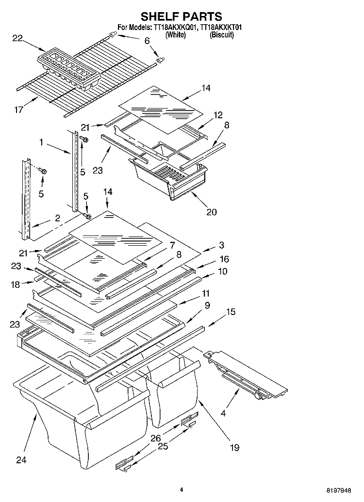 SHELF Diagram and Parts List for TT18AKXKT01  Estate Refrigerator