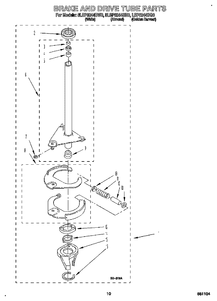 BRAKE AND DRIVE TUBE Diagram and Parts List for 8LSP6244BN0  Whirlpool Washer