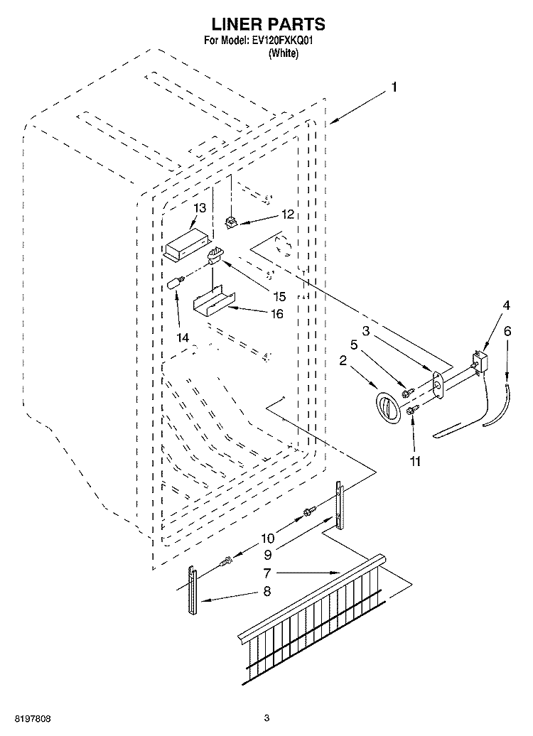 LINER Diagram and Parts List for EV120FXKQ01  Whirlpool Freezer