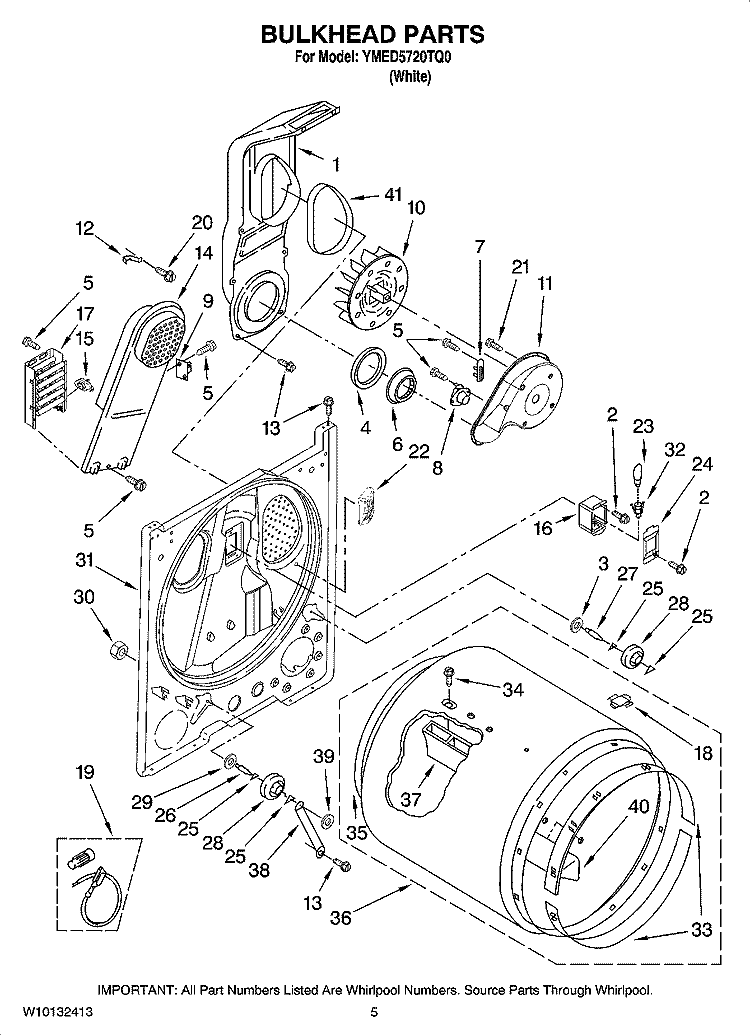 BULKHEAD PARTS, OPTIONAL PARTS (NOT INCLUDED) Diagram and Parts List for YMED5720TQ0  Maytag Dryer