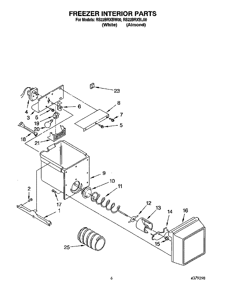 FREEZER INTERIOR Diagram and Parts List for RS22BRXBW00  Roper Refrigerator