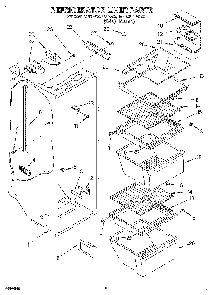 REFRIGERATOR LINER Diagram and Parts List for 4YED20TKDN00  Whirlpool Refrigerator