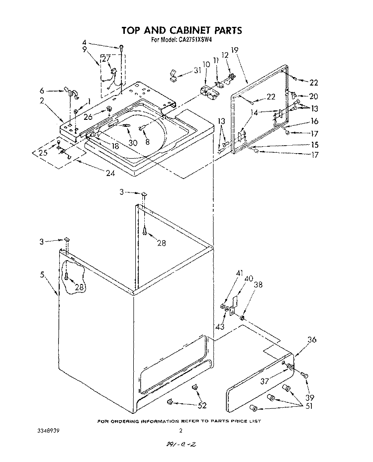 TOP AND CABINET , LITERATURE AND OPTIONAL Diagram and Parts List for CA2751XSW4  Whirlpool Washer