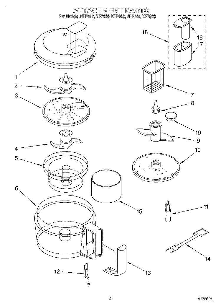 SECTION Diagram and Parts List for KFP500WH  KitchenAid Food Processor