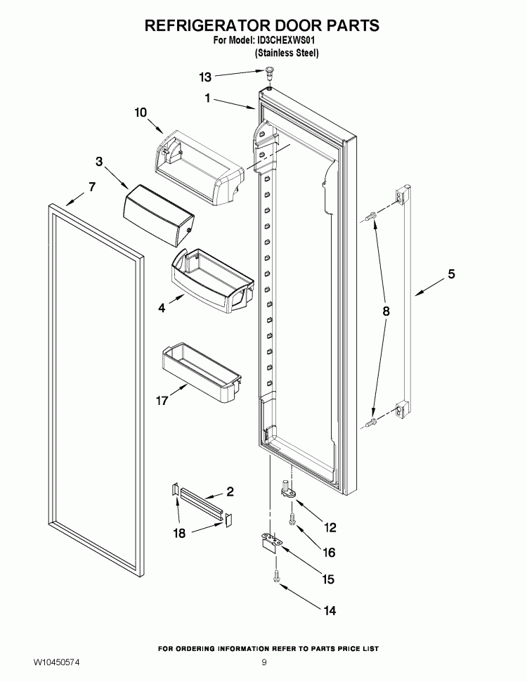 REFRIGERATOR DOOR PARTS Diagram and Parts List for ID3CHEXWS01  Whirlpool Refrigerator