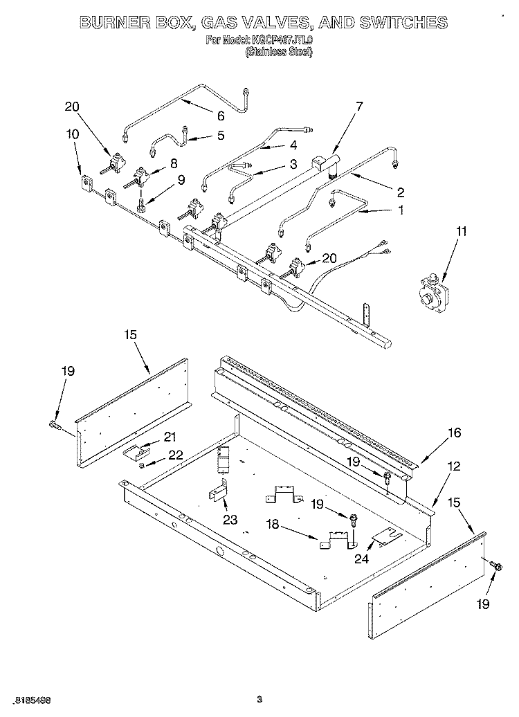 BURNER BOX, GAS VALVES, AND SWITCHES Diagram and Parts List for KGCP467JTL0  KitchenAid Cooktop