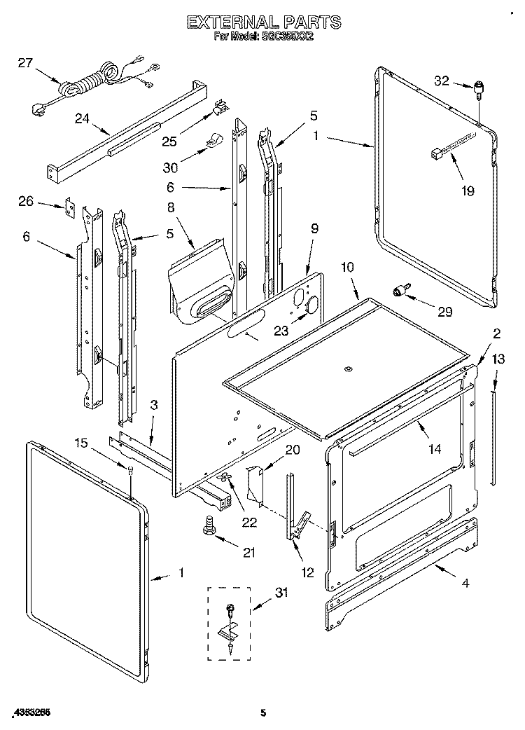 EXTERNAL, LIT/OPTIONAL Diagram and Parts List for SGC355XX2  Roper Range