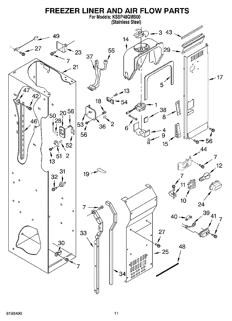 FREEZER LINER AND AIR FLOW PARTS Diagram and Parts List for KSSP48QMS00  KitchenAid Refrigerator