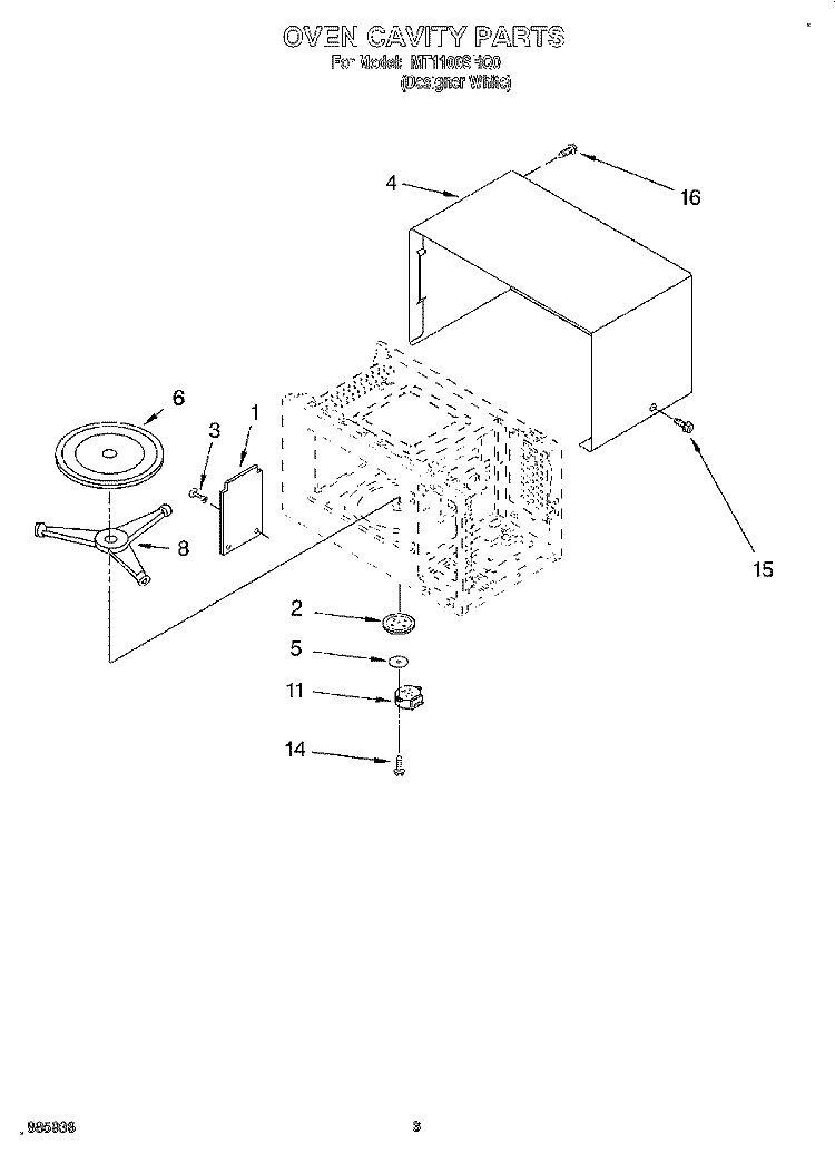 OVEN CAVITY Diagram and Parts List for MT1100SHQ0  Whirlpool Microwave