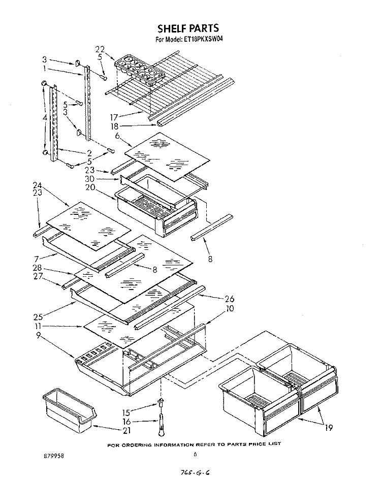 SHELF Diagram and Parts List for ET18PKXSW04  Whirlpool Refrigerator