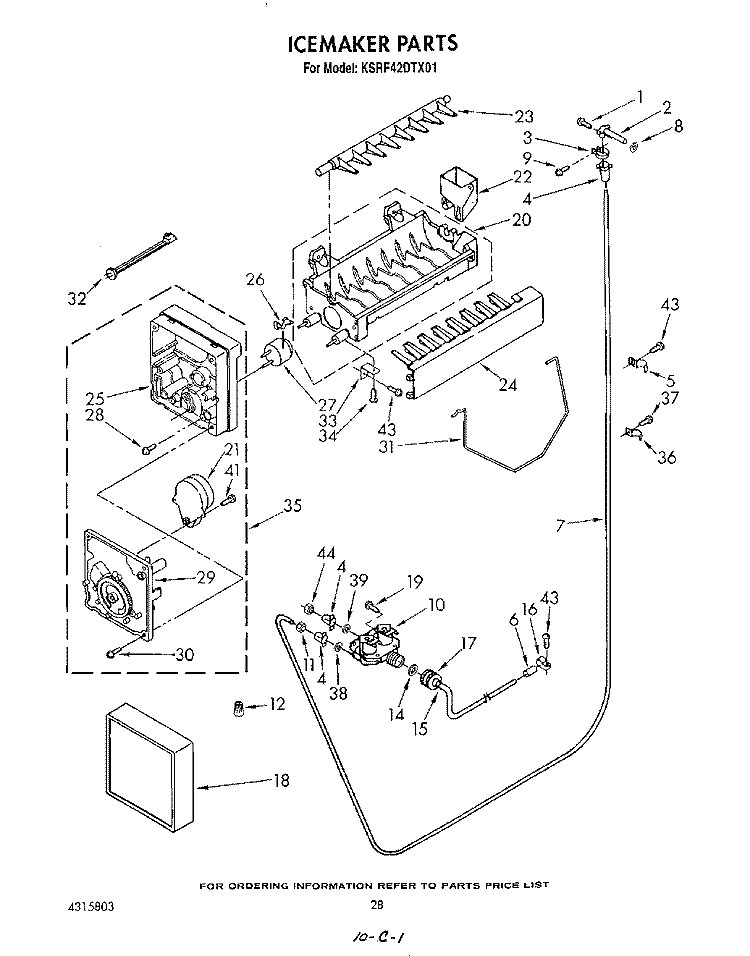 ICE MAKER Diagram and Parts List for KSRF42DTX01  KitchenAid Refrigerator
