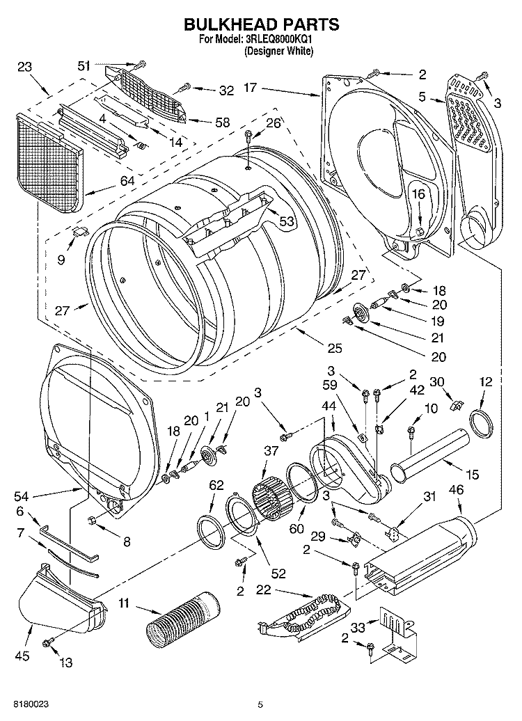 BULKHEAD PARTS Diagram and Parts List for 3RLEQ8000KQ1  Whirlpool Dryer
