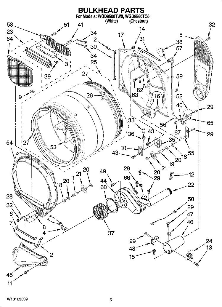 BULKHEAD PARTS Diagram and Parts List for WGD9500TC0  Whirlpool Dryer