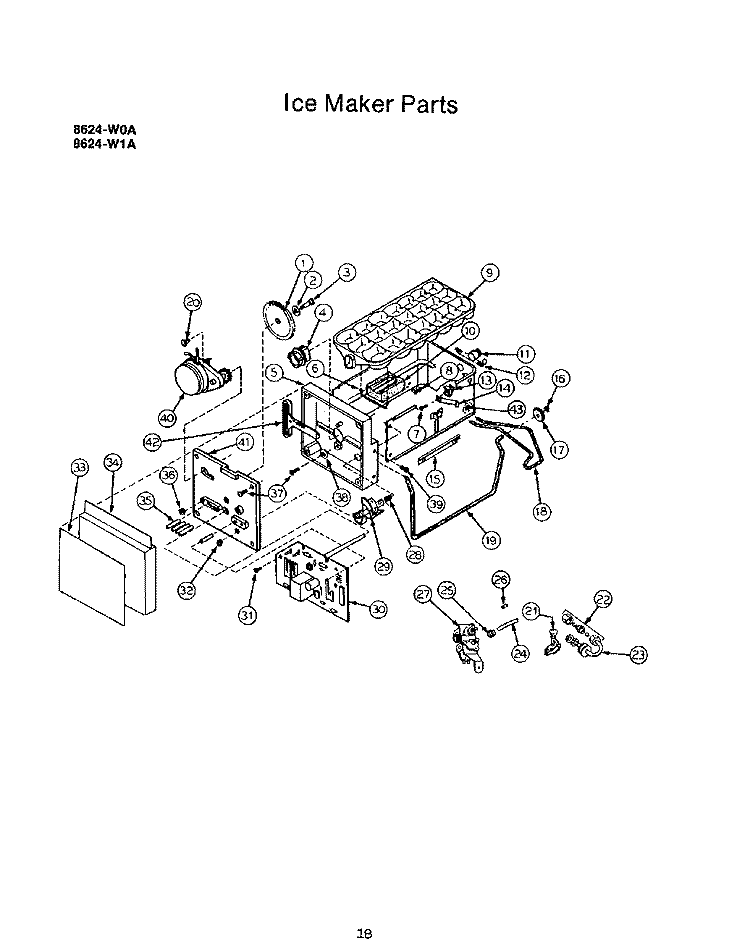 ICE MAKER Diagram and Parts List for 8624W0A  Roper Refrigerator