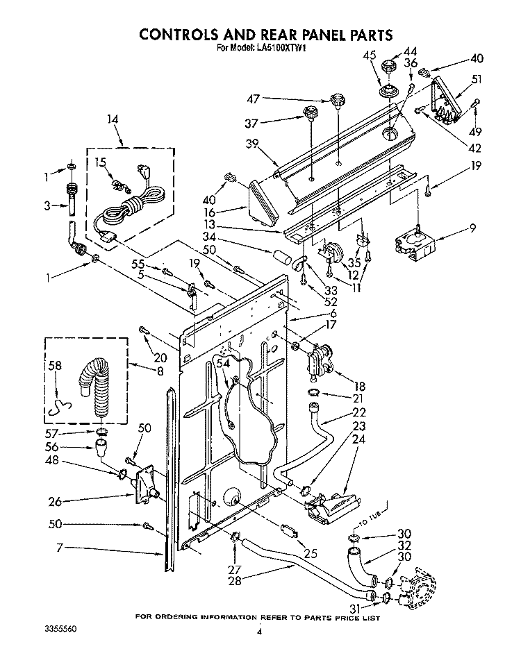 CONTROLS AND REAR PANEL Diagram and Parts List for LA5100XTF1  Whirlpool Washer