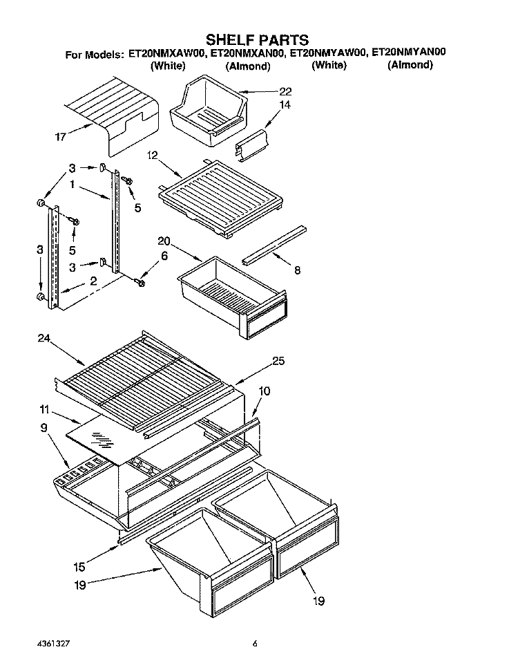 SHELF Diagram and Parts List for ET20NMYAN00  Whirlpool Refrigerator