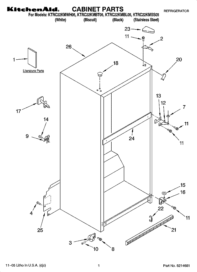CABINET PARTS Diagram and Parts List for KTRC22KMBT05  KitchenAid Refrigerator