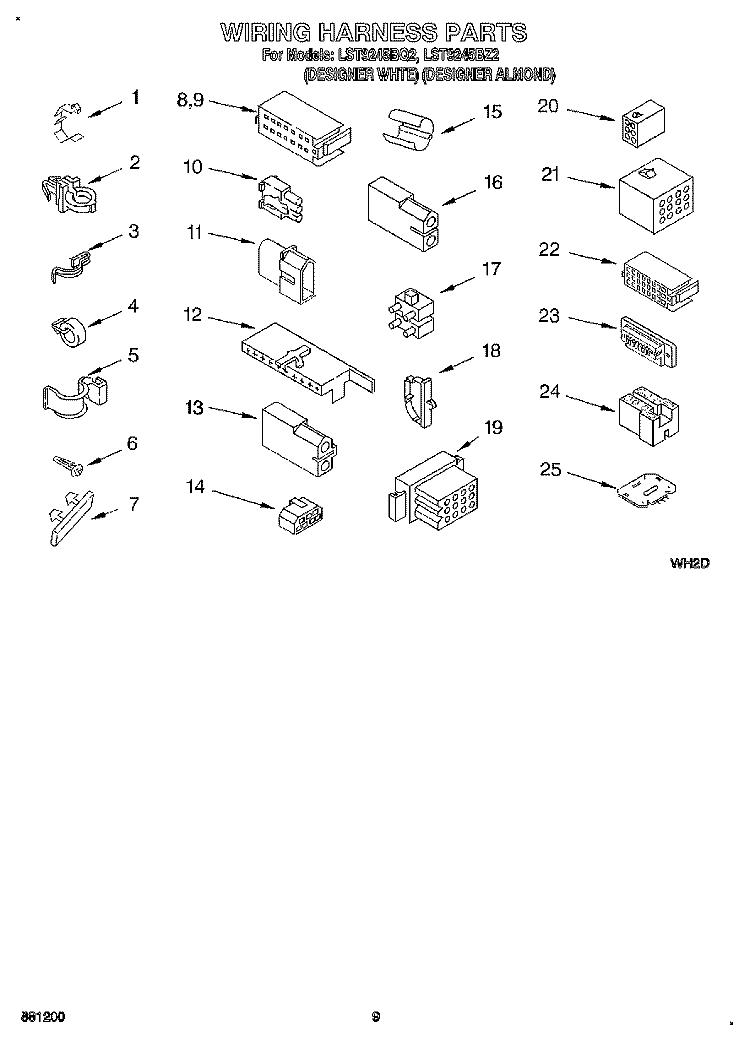 WIRING HARNESS Diagram and Parts List for LST9245BZ2  Whirlpool Washer