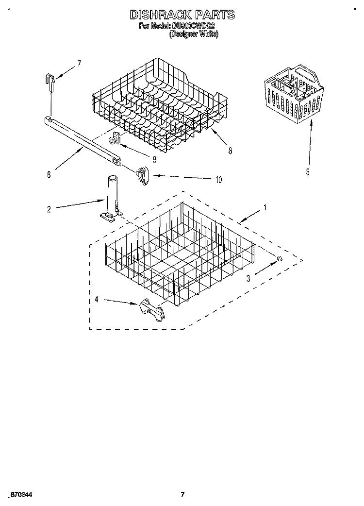 DISHRACK Diagram and Parts List for DU800CWDQ2  Whirlpool Dishwasher