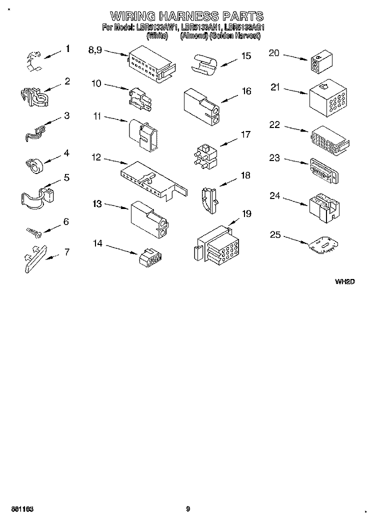 WIRING HARNESS Diagram and Parts List for LBR5133AN1  Whirlpool Washer