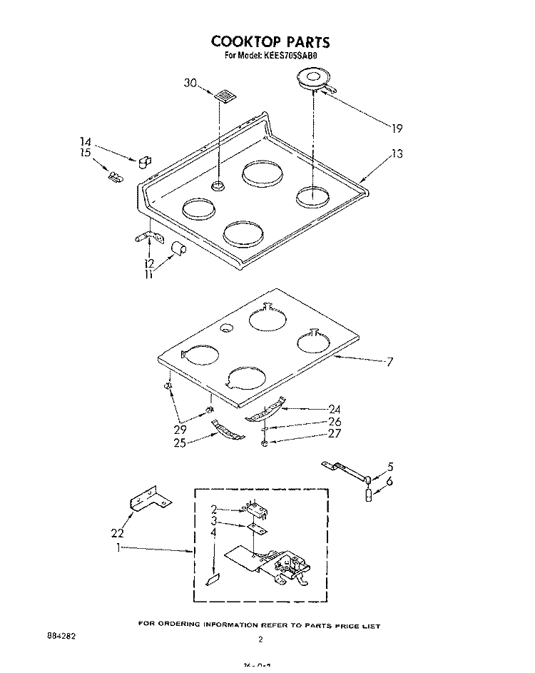 COOK TOP Diagram and Parts List for KEES705SWB0  KitchenAid Microwave Oven Combo