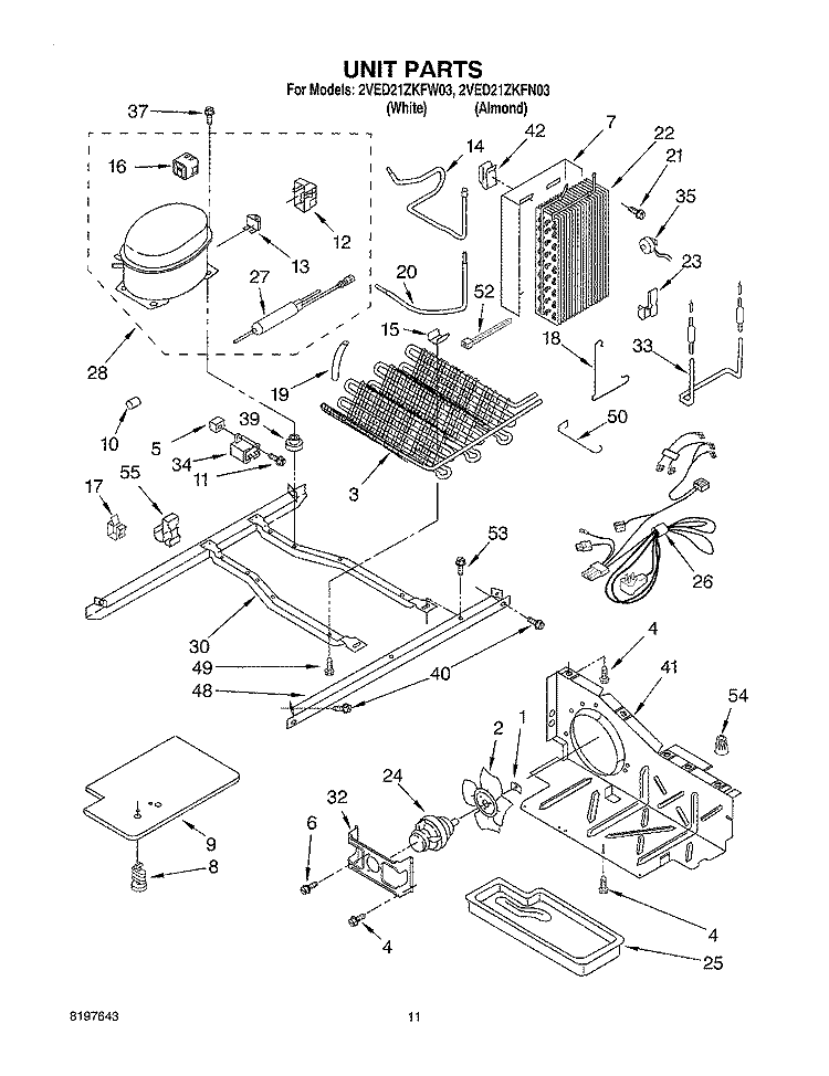 UNIT Diagram and Parts List for 2VED21ZKFN03  Whirlpool Refrigerator