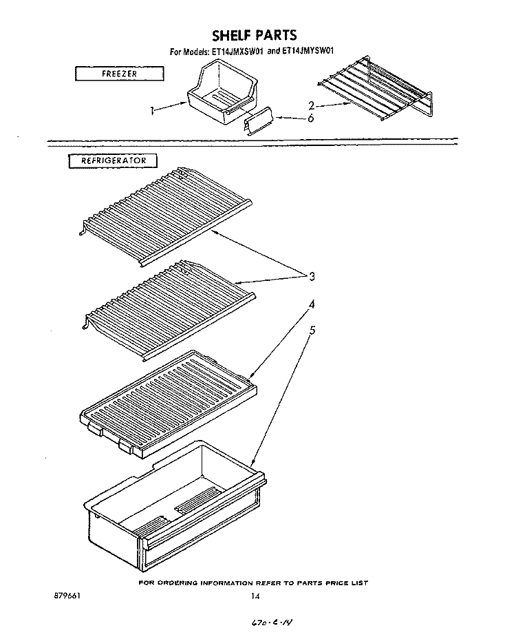 SHELF Diagram and Parts List for ET14JMXSW01  Whirlpool Refrigerator