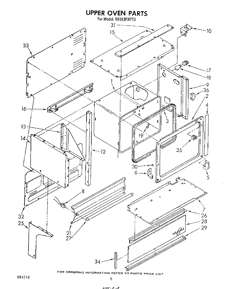 UPPER OVEN Diagram and Parts List for RE963PXPT2  Whirlpool Range