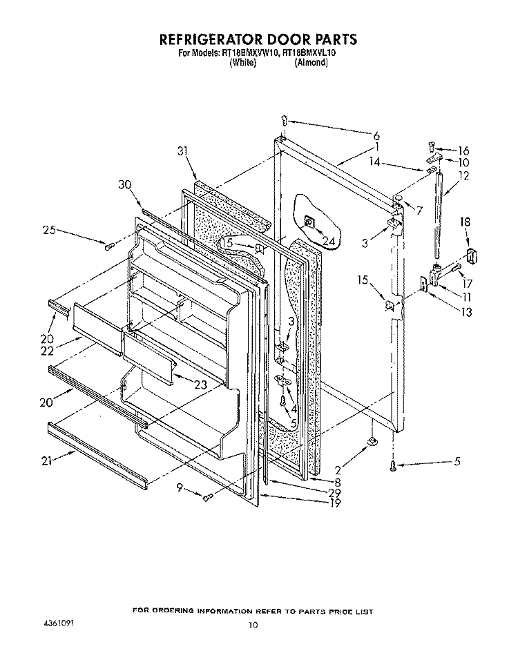 REFRIGERATOR DOOR Diagram and Parts List for RT18BMXVW10  Roper Refrigerator