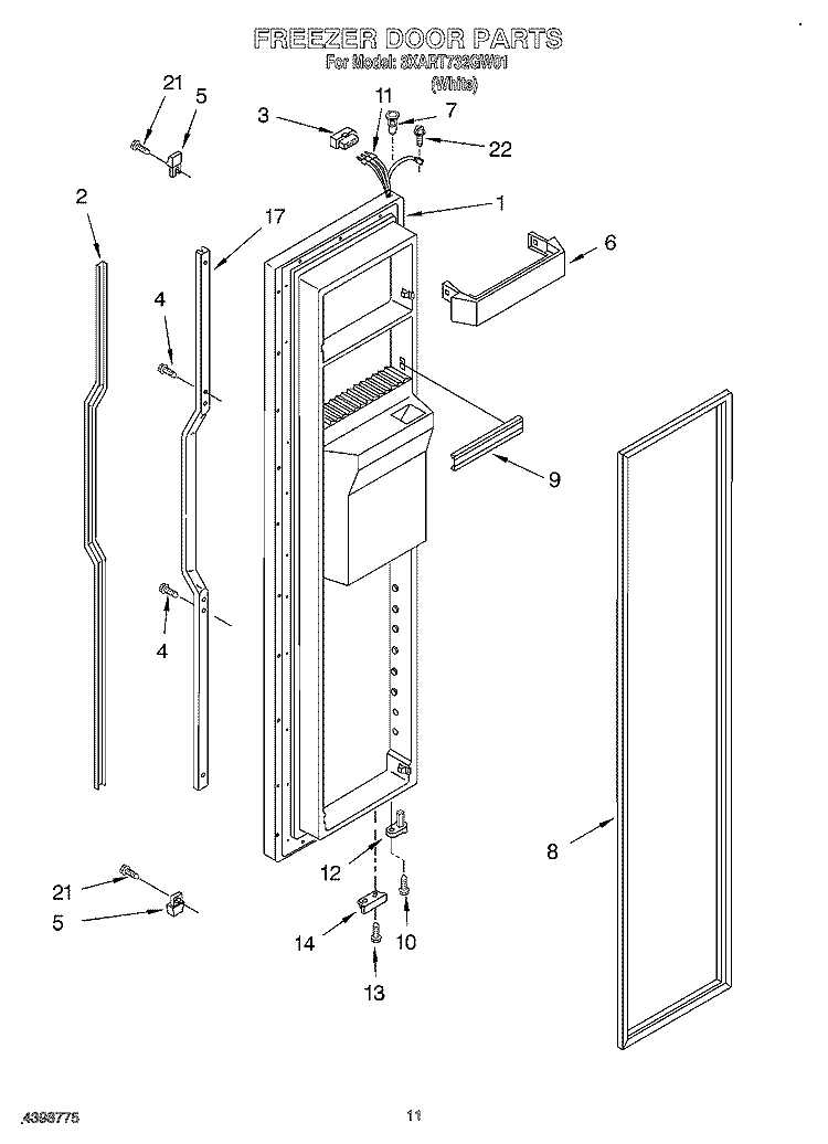 FREEZER DOOR Diagram and Parts List for 3XART732GW01  Whirlpool Refrigerator