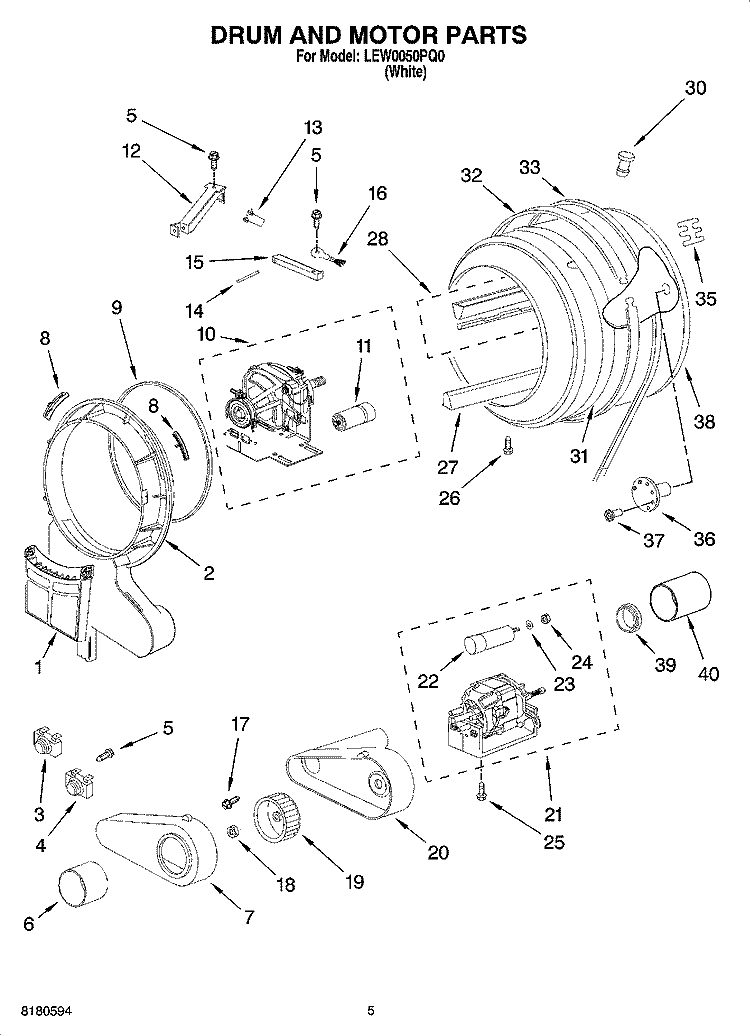 DRUM AND MOTOR PARTS, OPTIONAL PARTS (NOT INCLUDED) Diagram and Parts List for LEW0050PQ0  Whirlpool Dryer