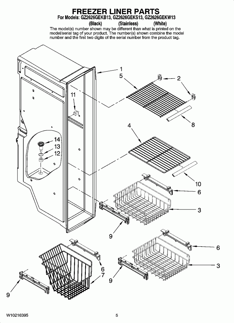 FREEZER LINER PARTS Diagram and Parts List for GZ2626GEKB13  Maytag Refrigerator