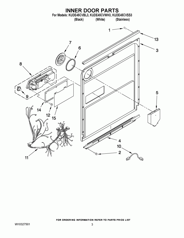 INNER DOOR PARTS Diagram and Parts List for KUDE45CVBL3  KitchenAid Dishwasher