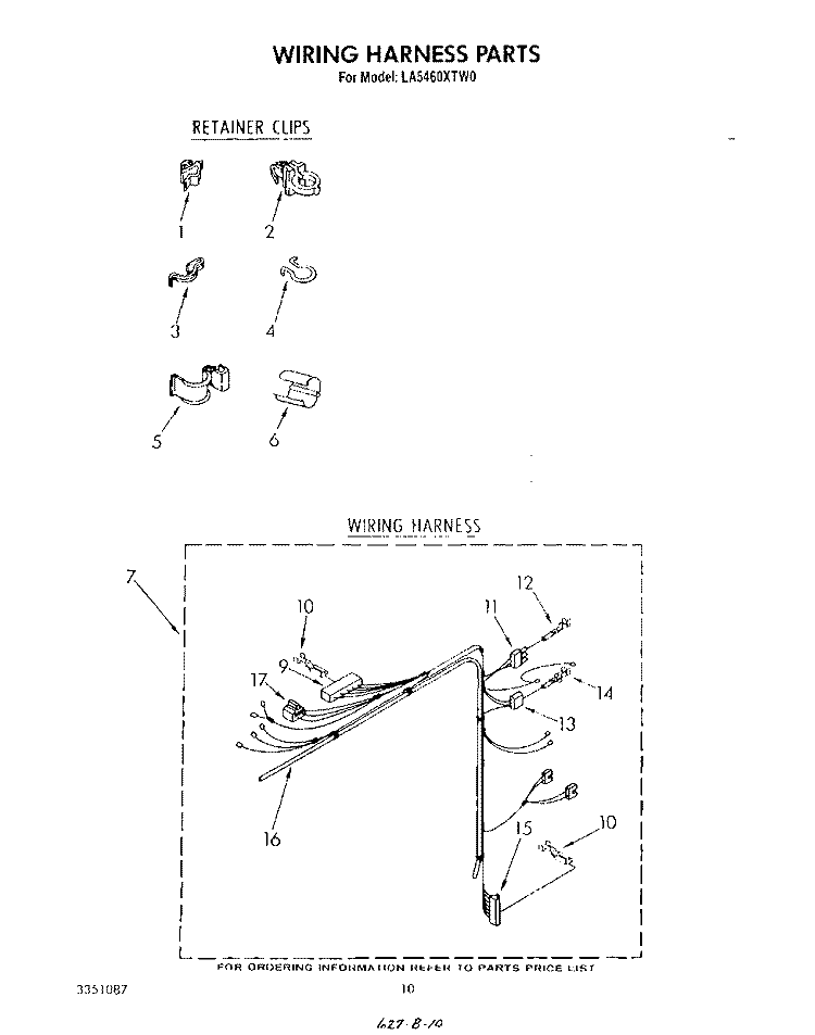 WIRING HARNESS Diagram and Parts List for LA5460XTM0  Whirlpool Washer