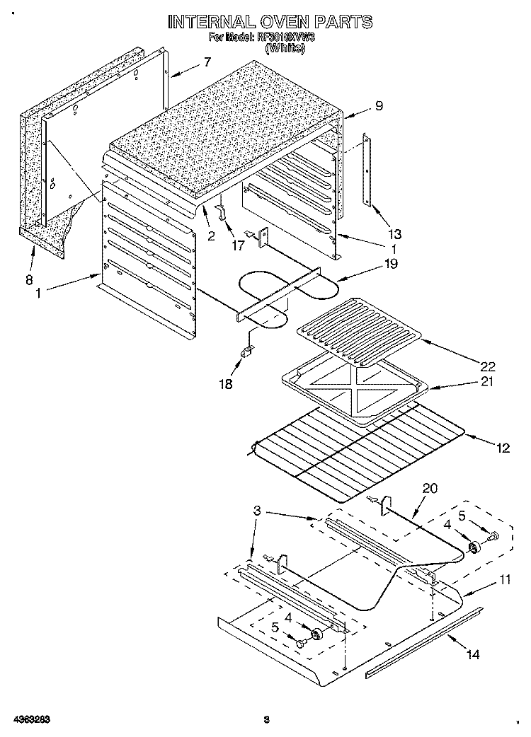 INTERNAL Diagram and Parts List for RF3010XVW3  Whirlpool Range