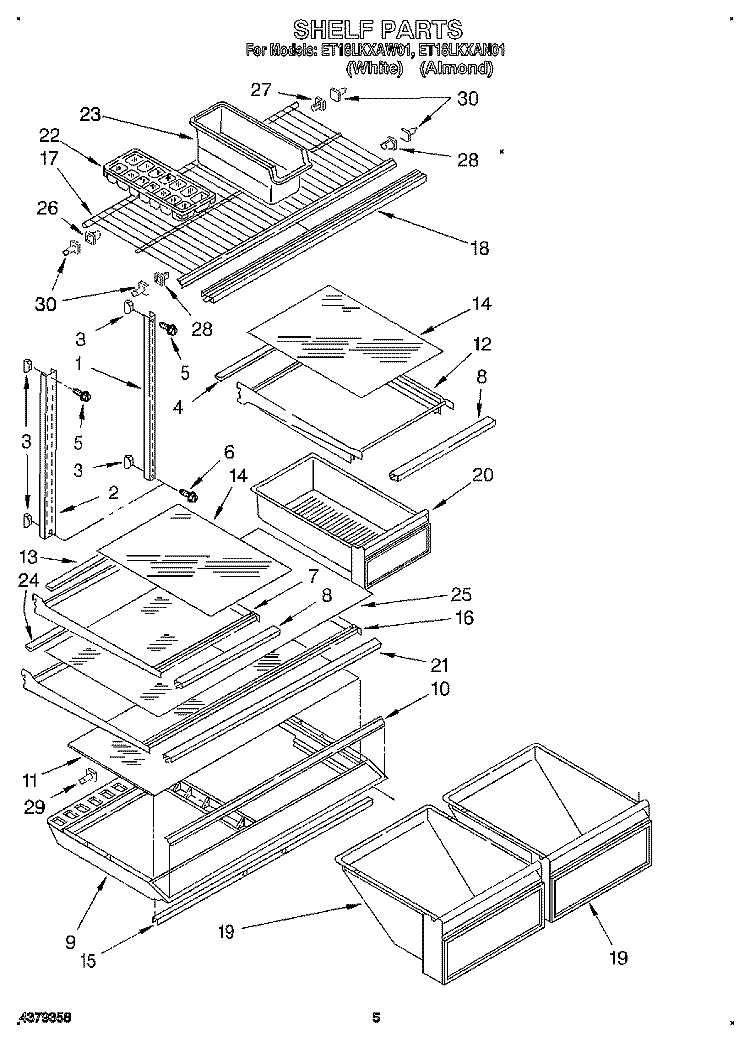 SHELF Diagram and Parts List for ET18LKXAN01  Whirlpool Refrigerator
