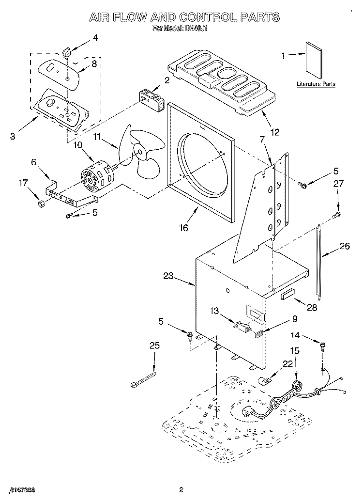 AIRFLOW AND CONTROL, LITERATURE Diagram and Parts List for DH40J1  Whirlpool Dehumidifier