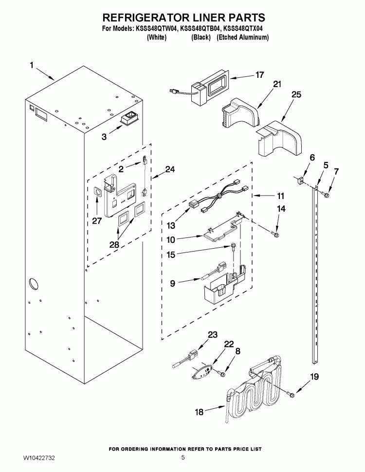 REFRIGERATOR LINER PARTS Diagram and Parts List for KSSS48QTB04  KitchenAid Refrigerator
