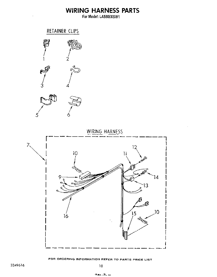 WIRING HARNESS Diagram and Parts List for LA5800XSW1  Whirlpool Washer