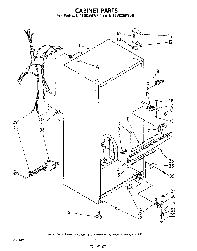 CABINET Diagram and Parts List for ET12DCXMWR0  Whirlpool Refrigerator
