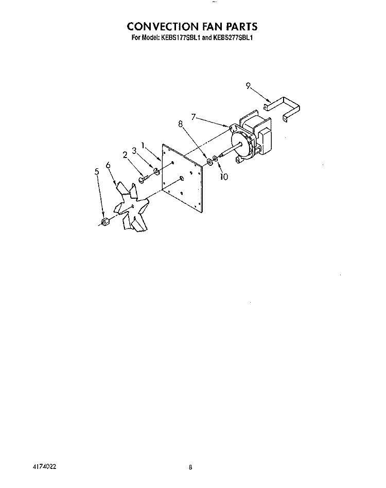 CONVECTION FAN Diagram and Parts List for KEBS177SBL0  KitchenAid Wall Oven