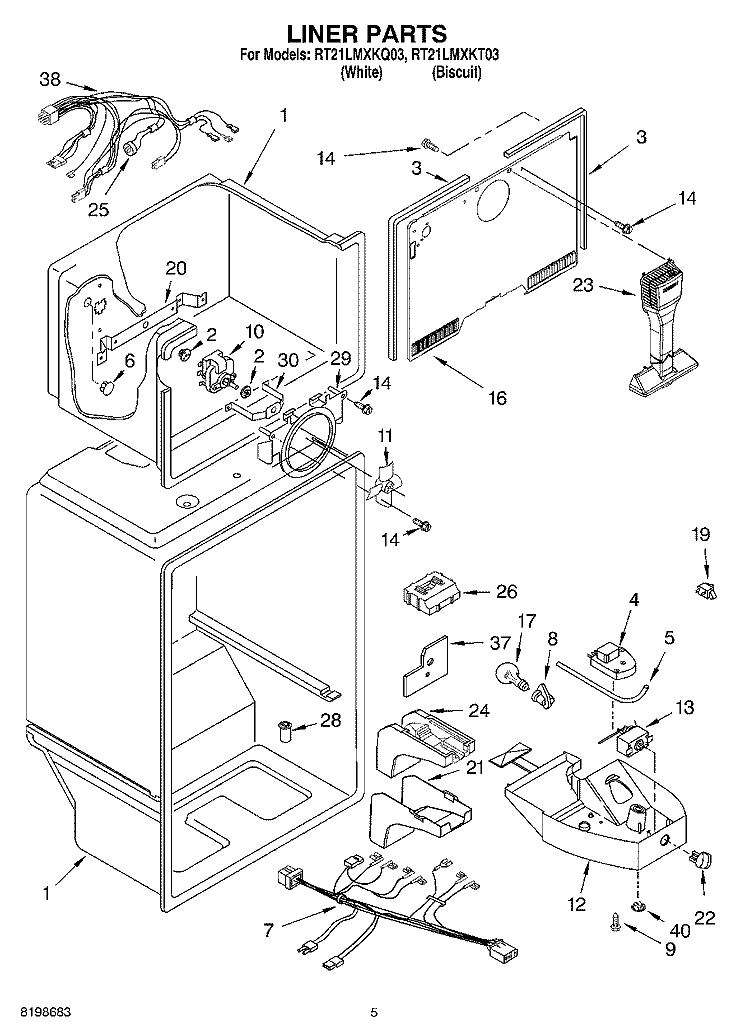 LINER PARTS Diagram and Parts List for RT21LMXKQ03  Roper Refrigerator