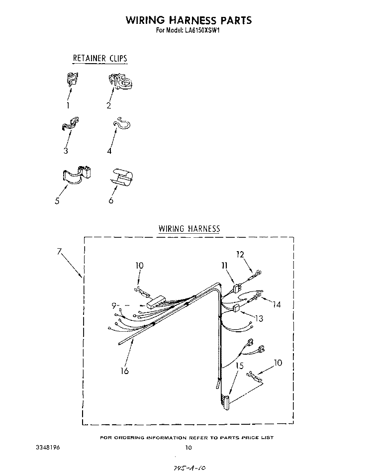 WIRING HARNESS Diagram and Parts List for LA6150XSW1  Whirlpool Washer