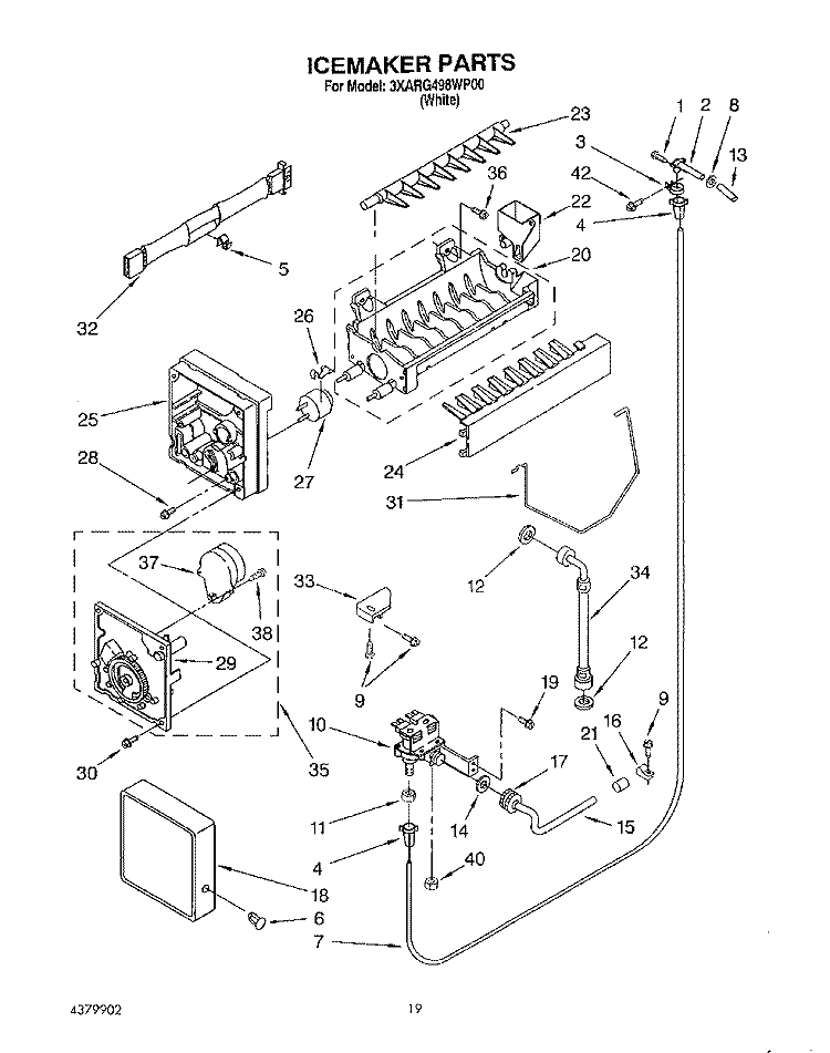 ICEMAKER, LIT/OPTIONAL Diagram and Parts List for 3XARG498WP00  Whirlpool Refrigerator