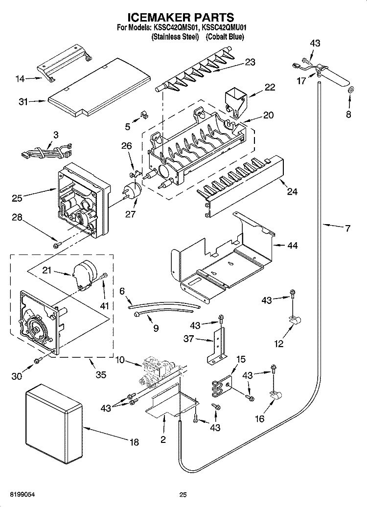 ICEMAKER PARTS Diagram and Parts List for KSSC42QMS01  KitchenAid Refrigerator