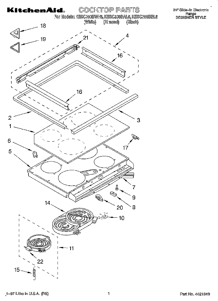 COOKTOP Diagram and Parts List for KESC300BAL5  KitchenAid Range