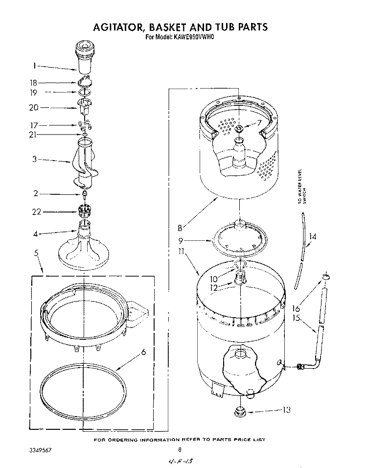 AGITATOR, BASKET AND TUB Diagram and Parts List for KAWE950VAL0  KitchenAid Washer